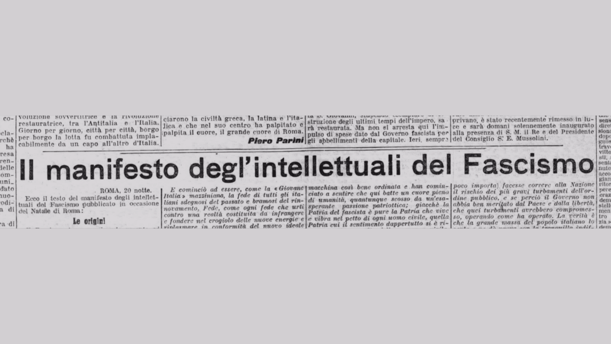 Il “Manifesto degli intellettuali fascisti” di Giovanni Gentile: firmatari e contesto storico